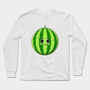 Cute Kawaii Watermelon, Cartoon Ripe Fruit Long Sleeve T-Shirt